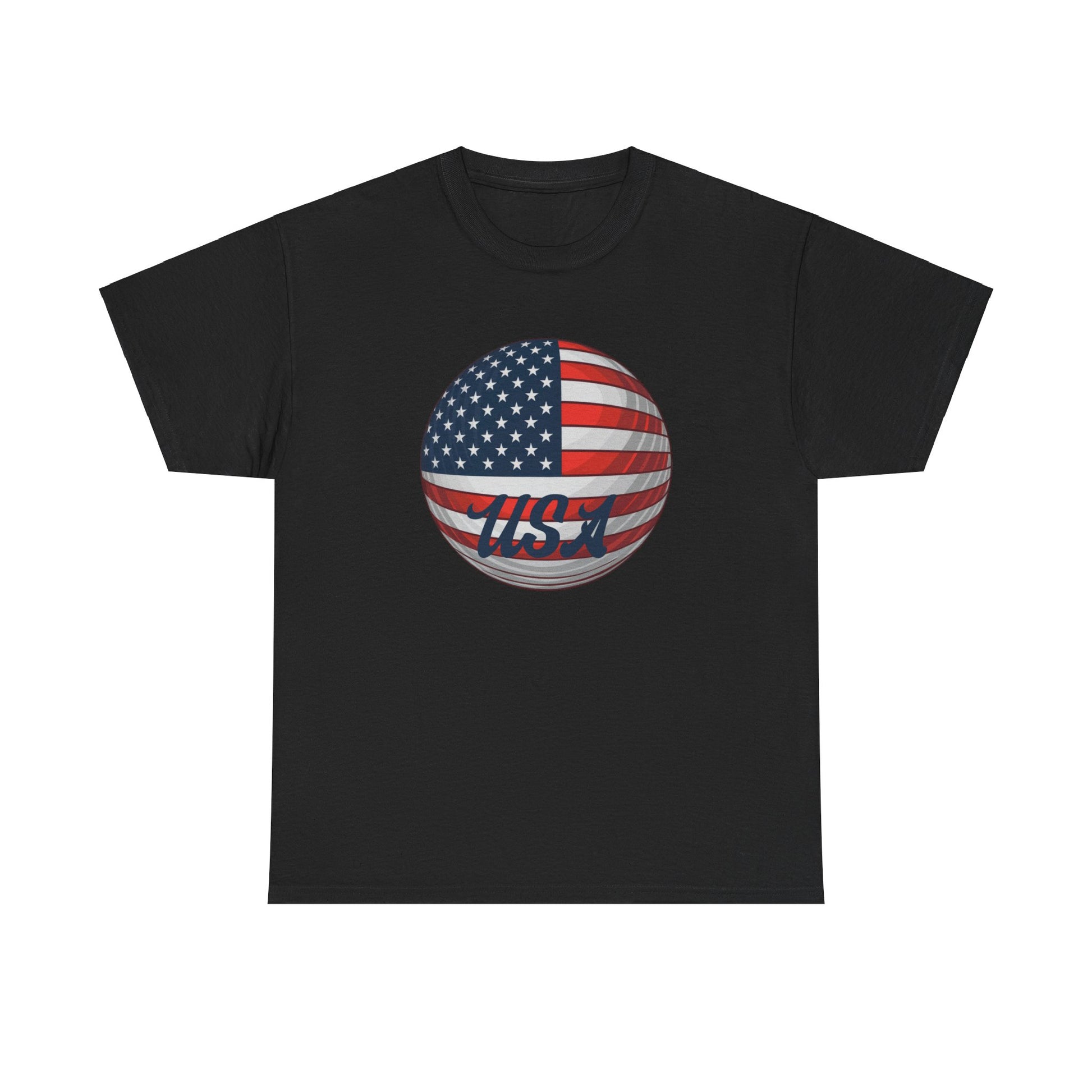 American flag golf shirt with "USA" on golf ball
