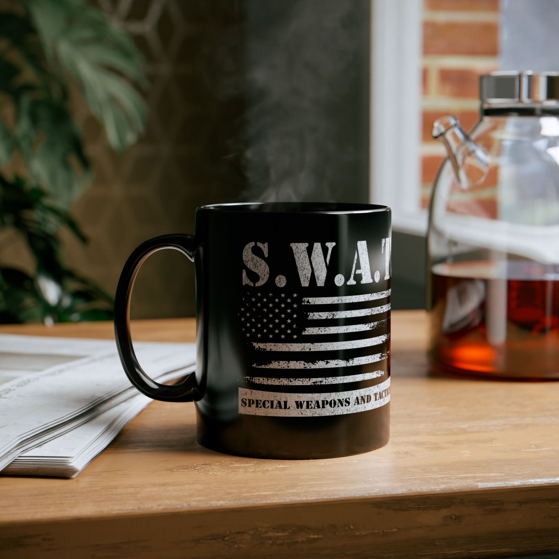 SWAT mug with patriotic graphic and Special Weapons and Tactics text
