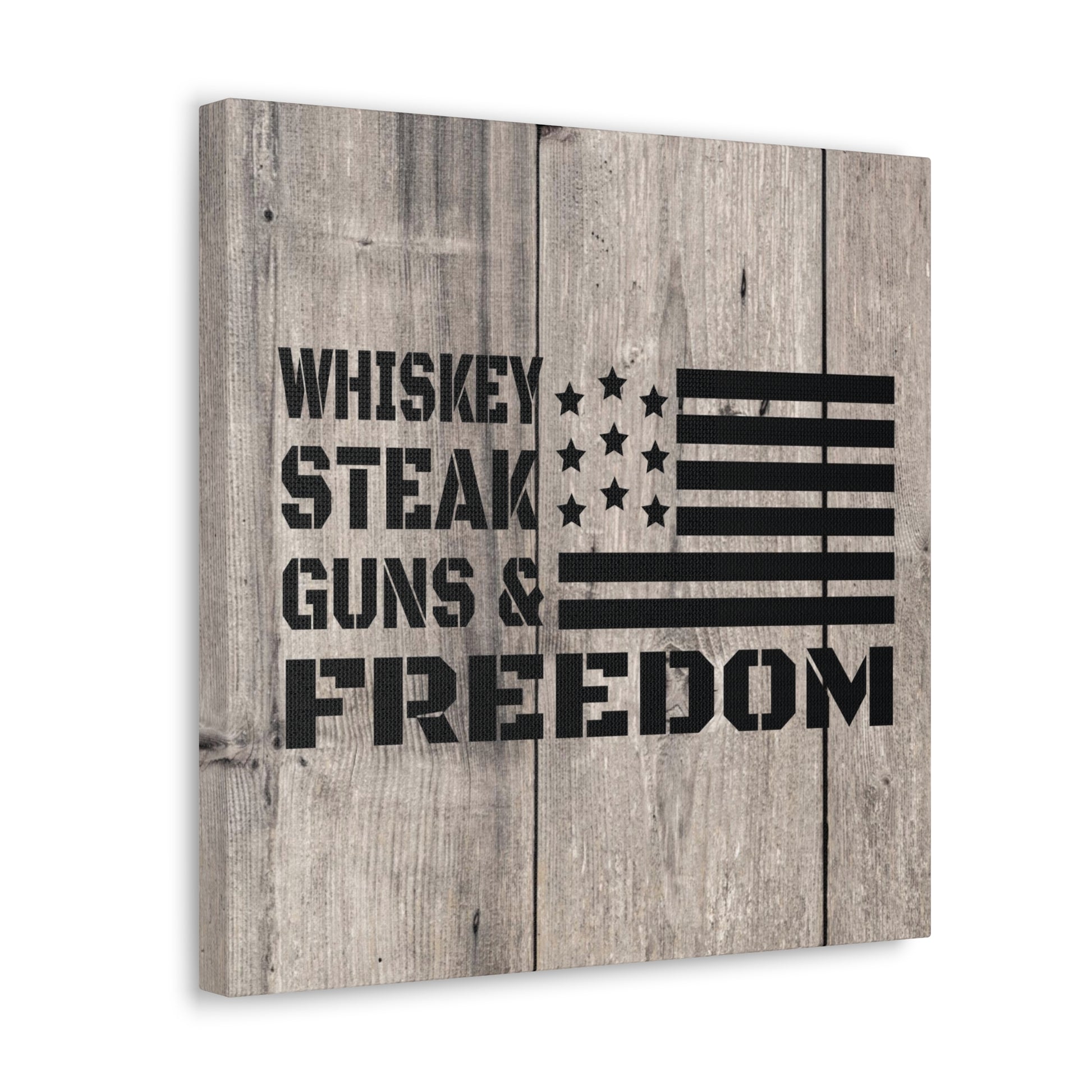 "Whiskey, Steak, Guns & Freedom" Canvas Wall Art - Weave Got Gifts - Unique Gifts You Won’t Find Anywhere Else!