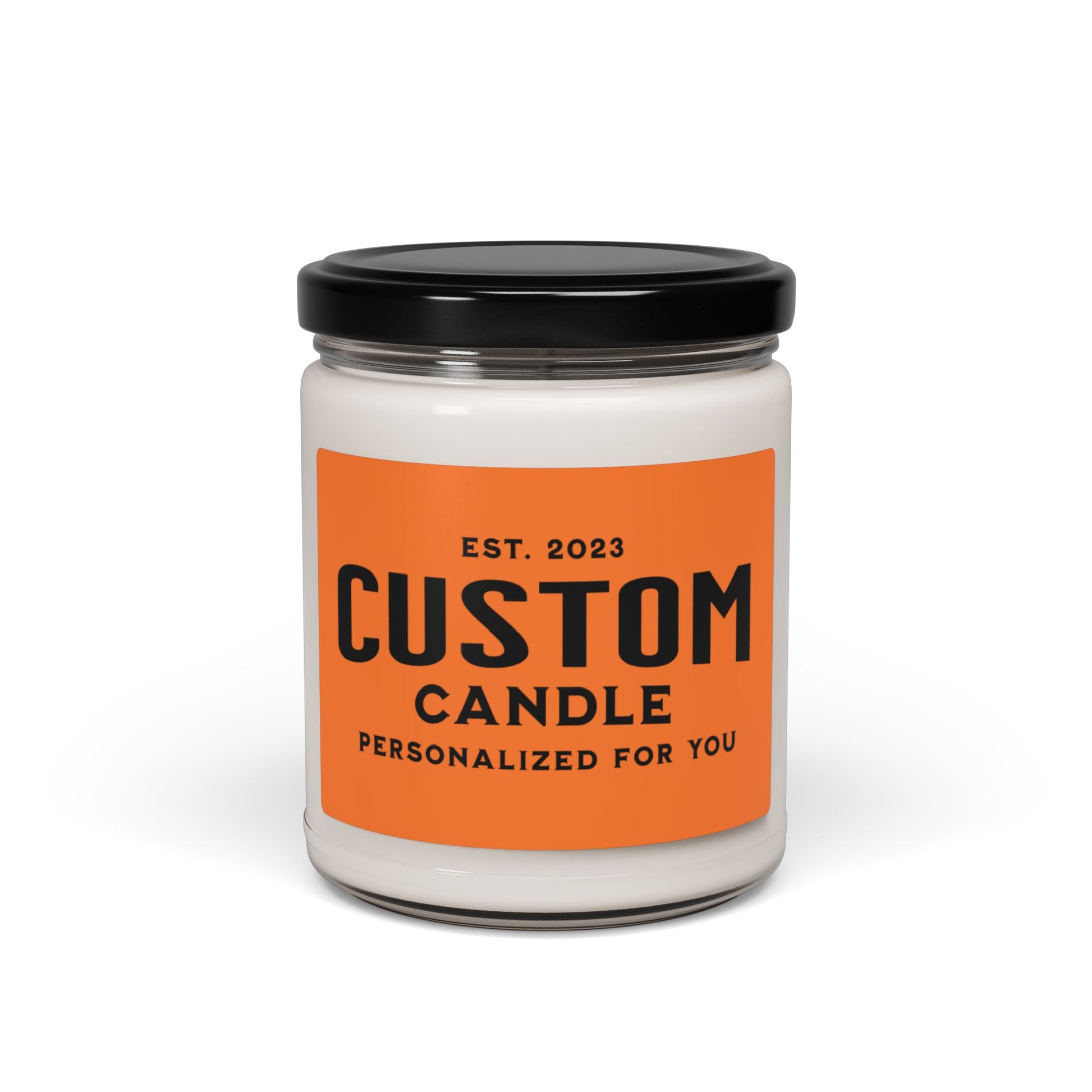 Custom candle with personalized label and text
