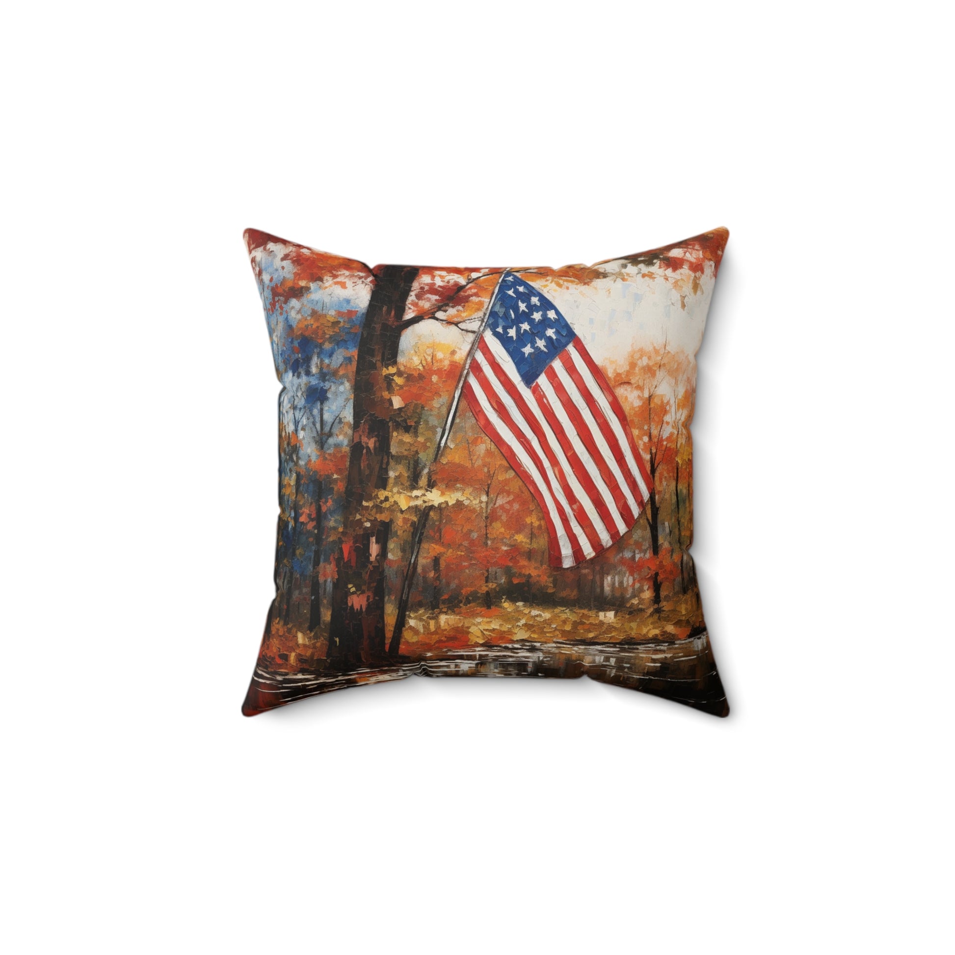 "American Flag Fall Throw Pillow"