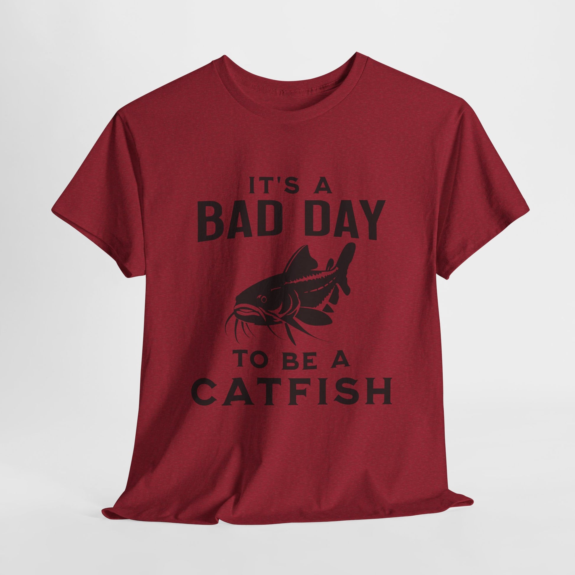 Cotton fisherman shirt with witty "Bad Day to Be a Catfish" text
