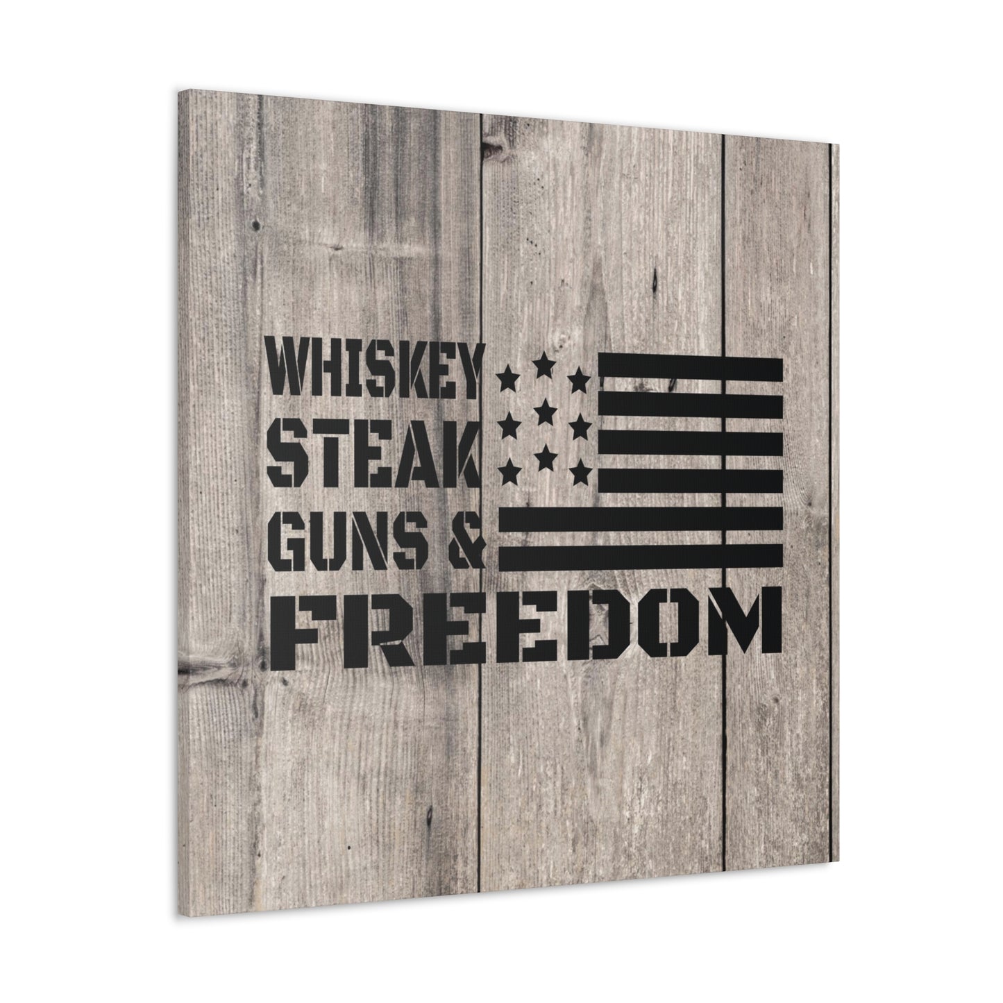 "Whiskey, Steak, Guns & Freedom" Canvas Wall Art - Weave Got Gifts - Unique Gifts You Won’t Find Anywhere Else!