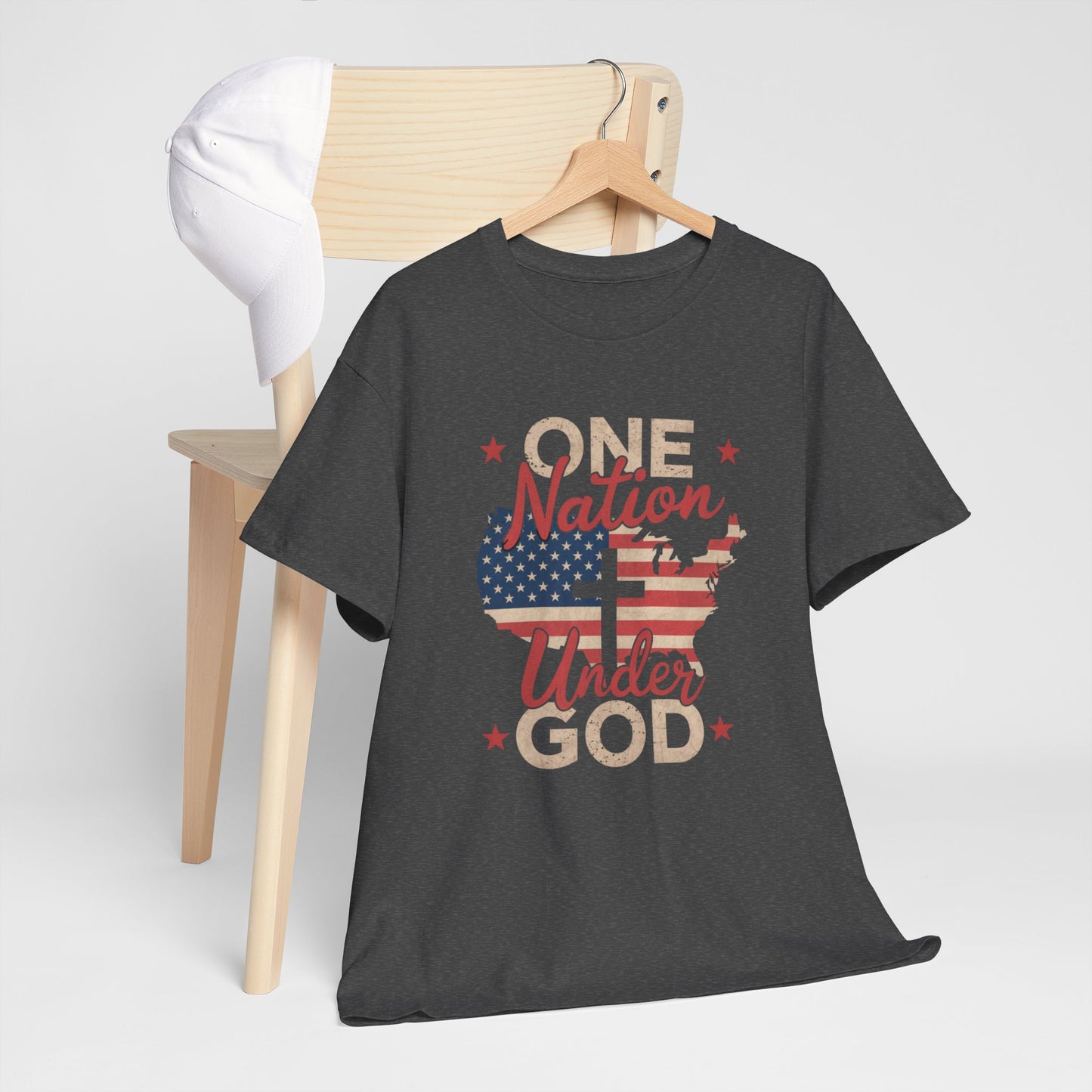 One nation tee shirts with cross and American flag
