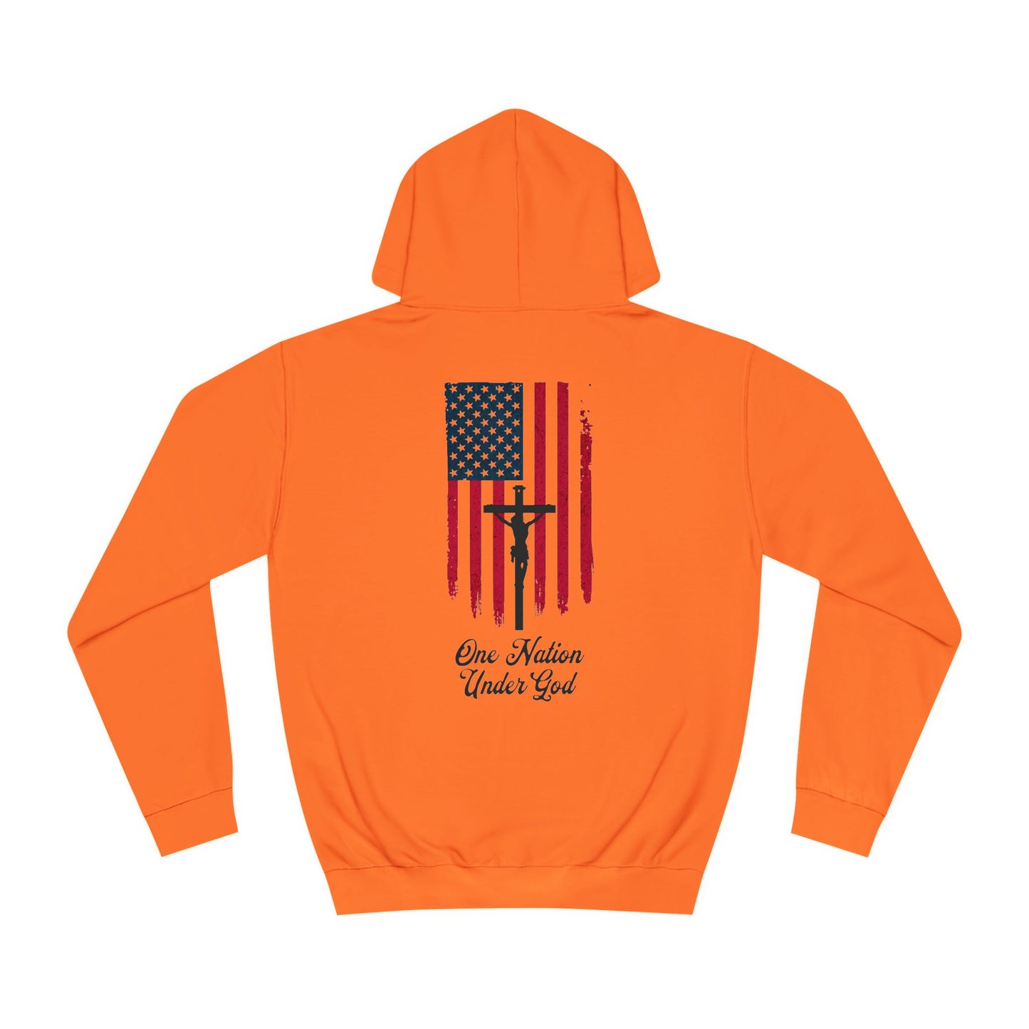 Patriotic Christian hoodie with flag and cross silhouette
