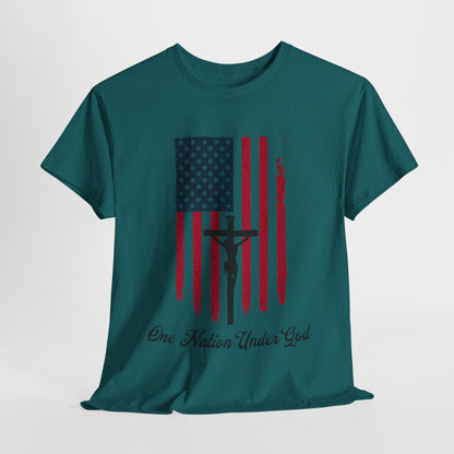 One Nation Under God Shirt – Faith and Patriotism in Bold American Flag Design

