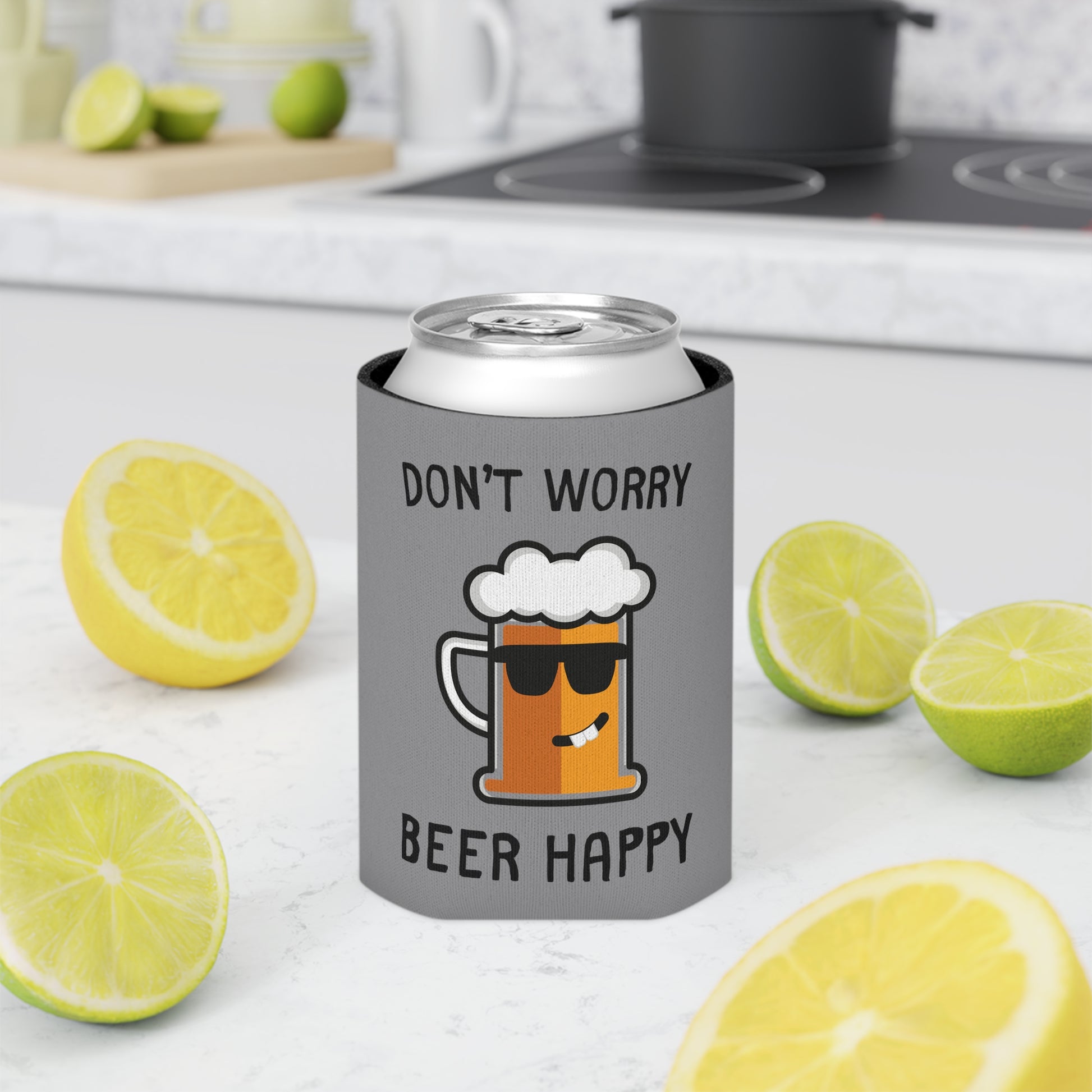 "Don't Worry, Beer Happy" Can Cooler - Weave Got Gifts - Unique Gifts You Won’t Find Anywhere Else!