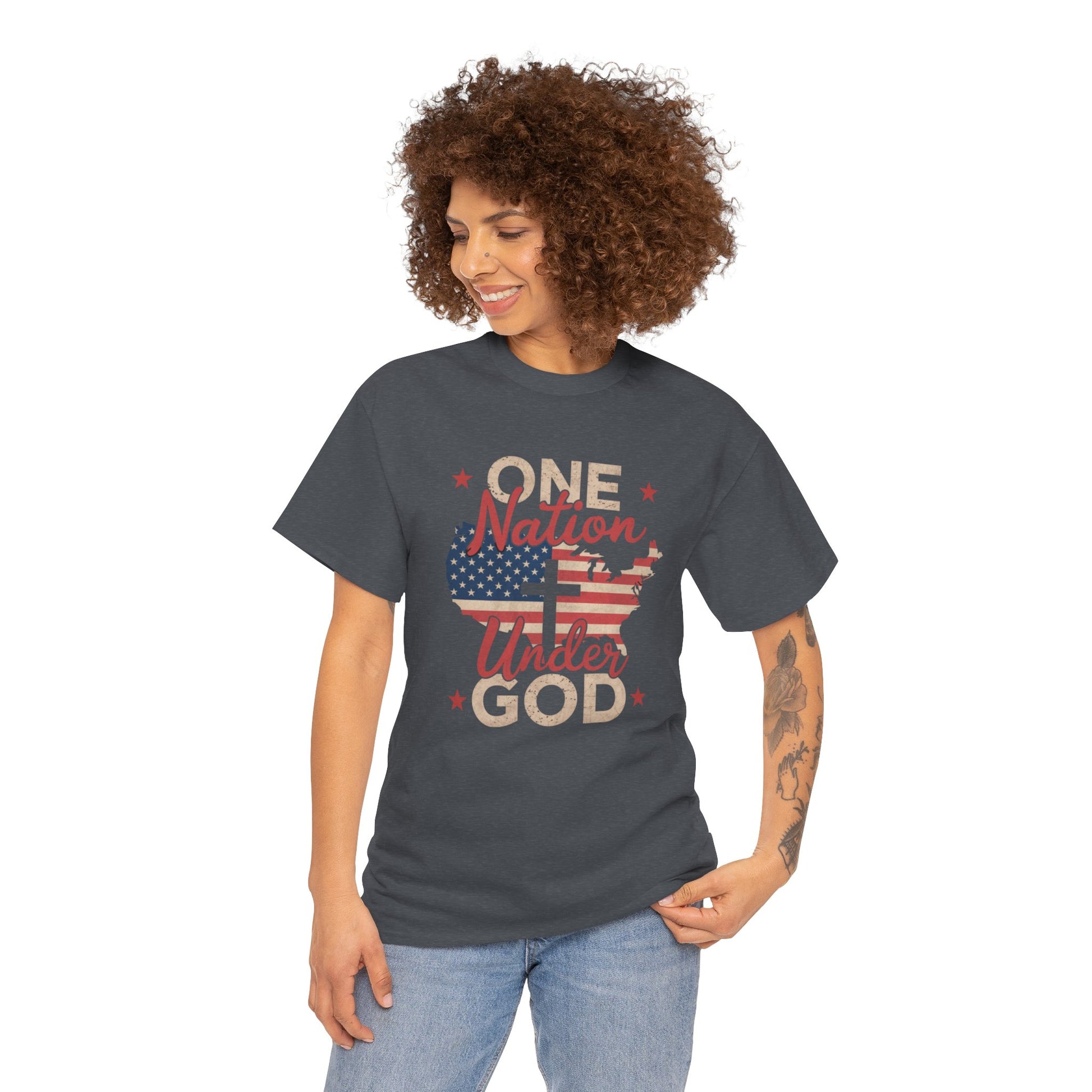 Christian patriotic t shirt with faith-focused design
