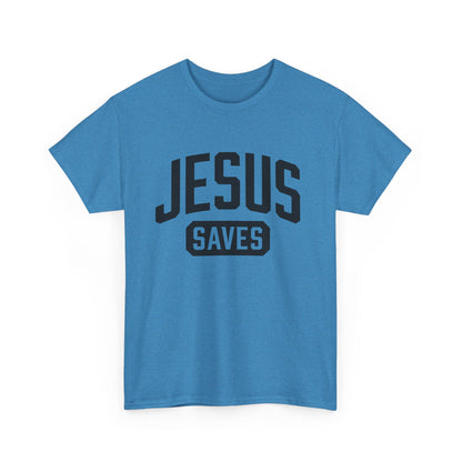 Classic fit Jesus Saves t-shirt in sapphire blue.
