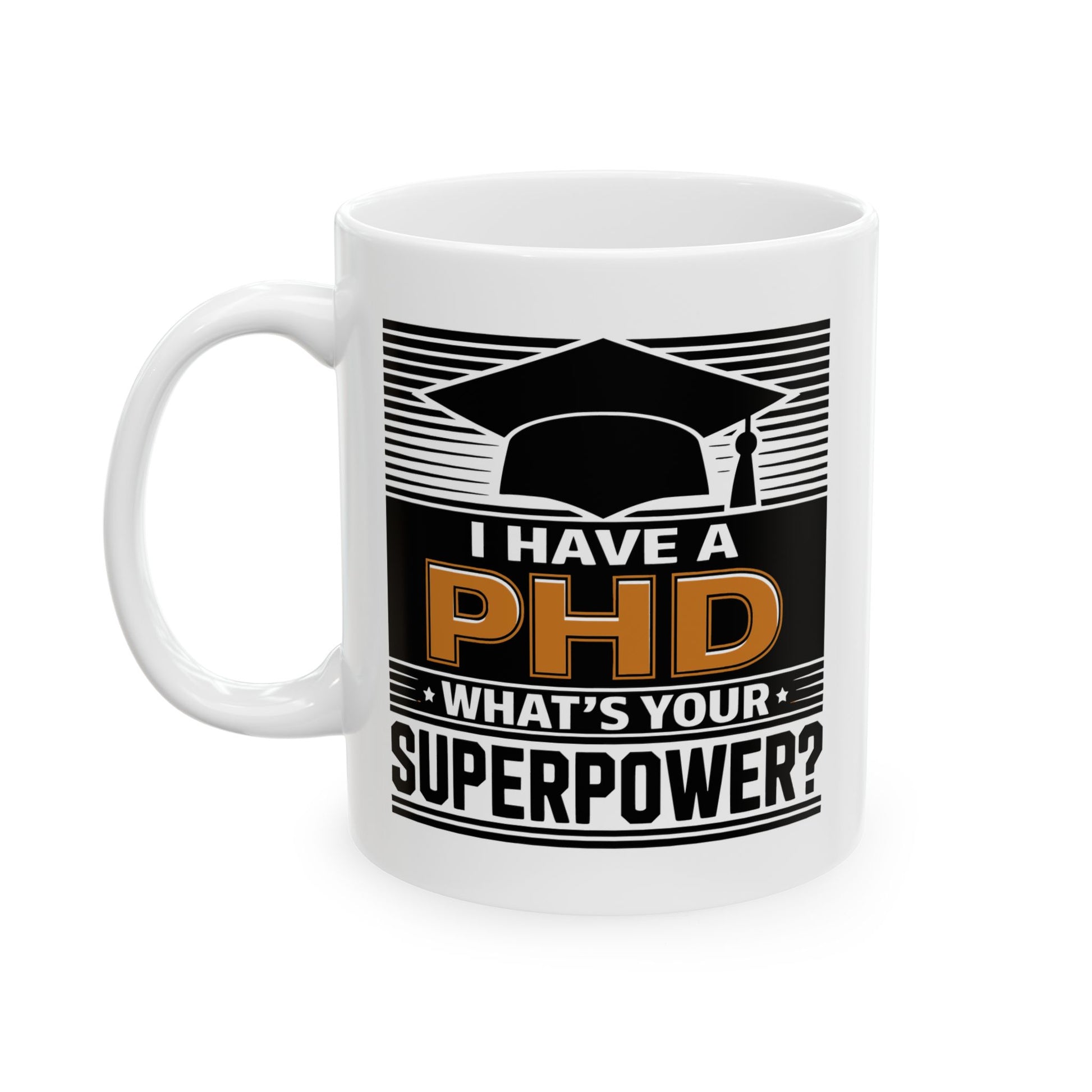 Humorous PHD coffee mug with C-handle
