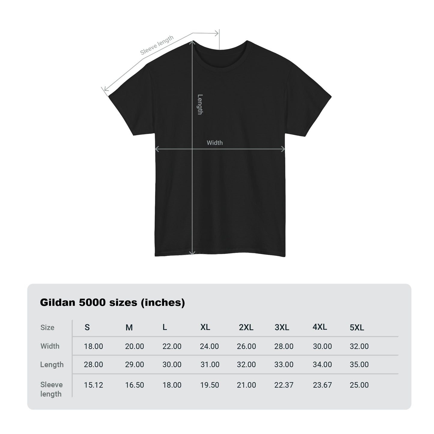 Medium-weight fabric t-shirt with faith-based message. size chart