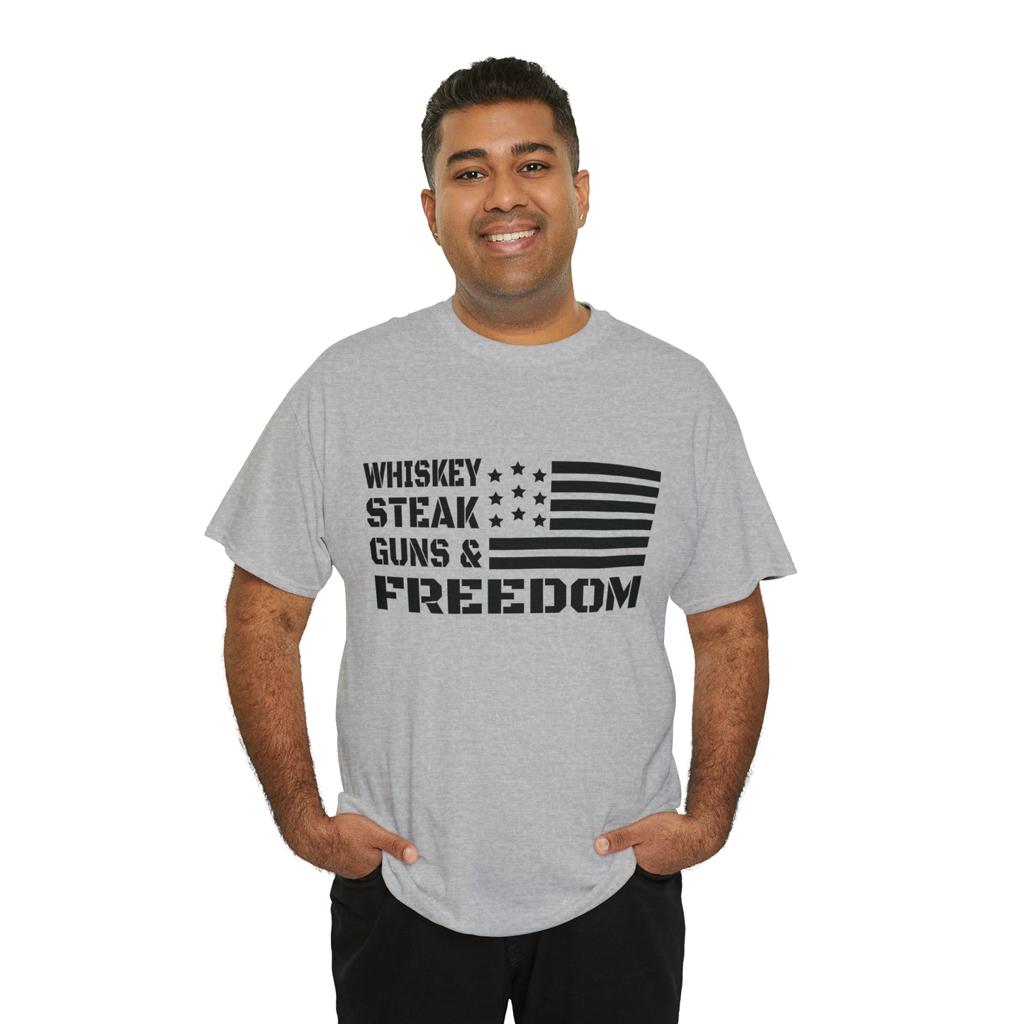 "Whiskey, Steak, Guns & Freedom" T-Shirt - Weave Got Gifts - Unique Gifts You Won’t Find Anywhere Else!