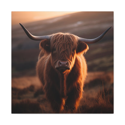 Nature wall art featuring a highland cow and scenic view
