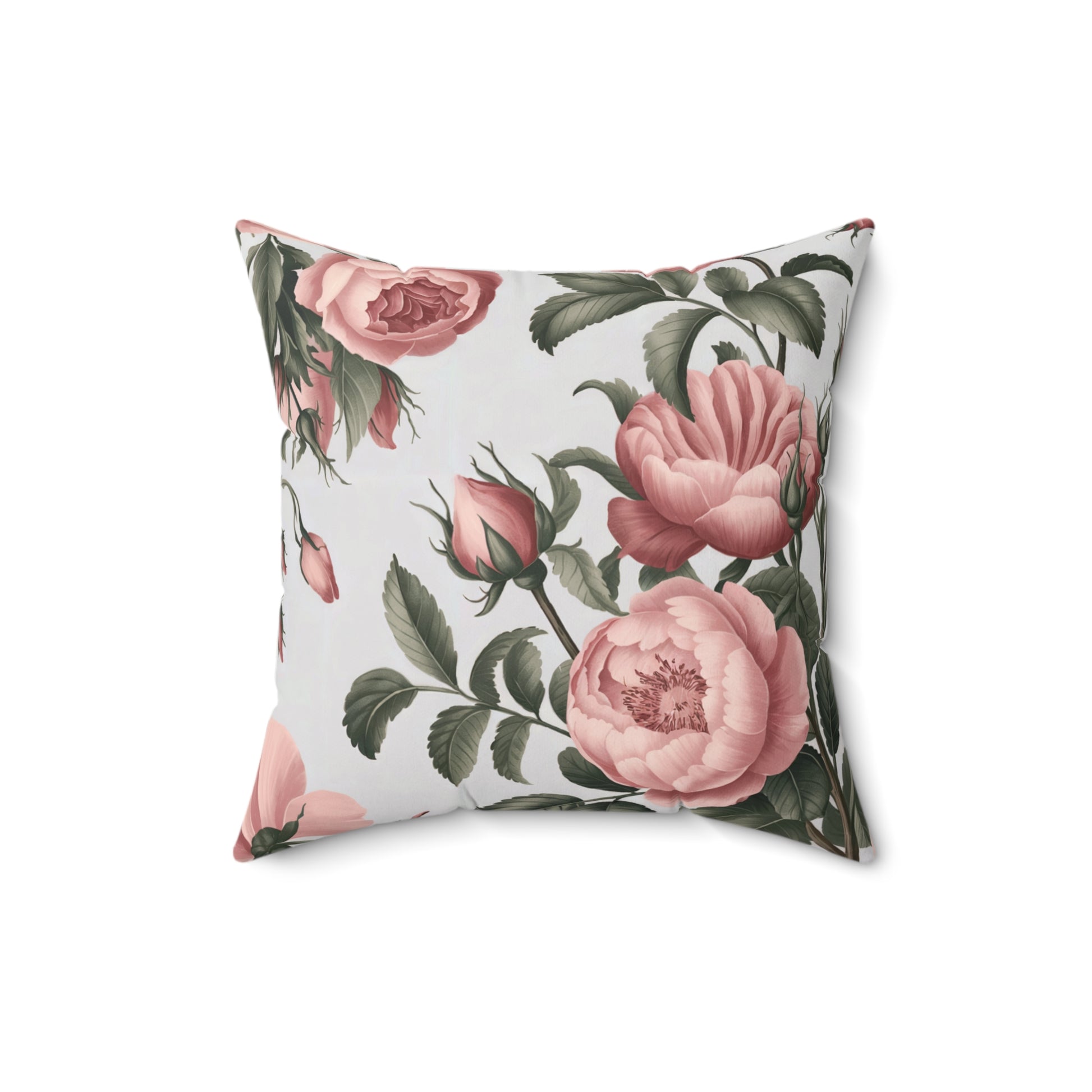 Elegant pink floral throw pillow for living room or bedroom décor
