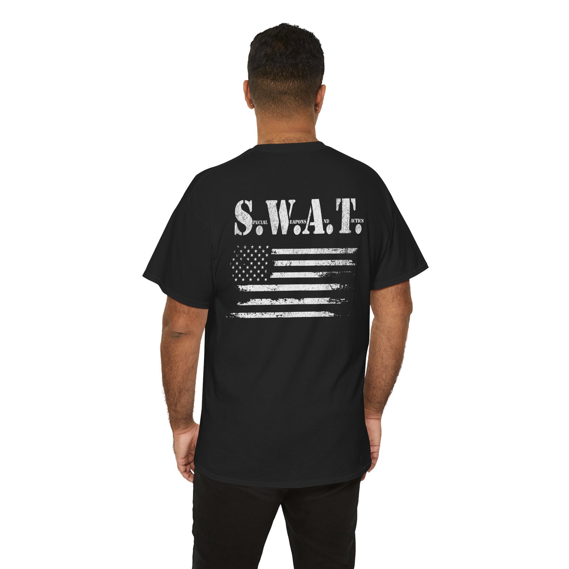 Black SWAT tee with Special Weapons and Tactics text
