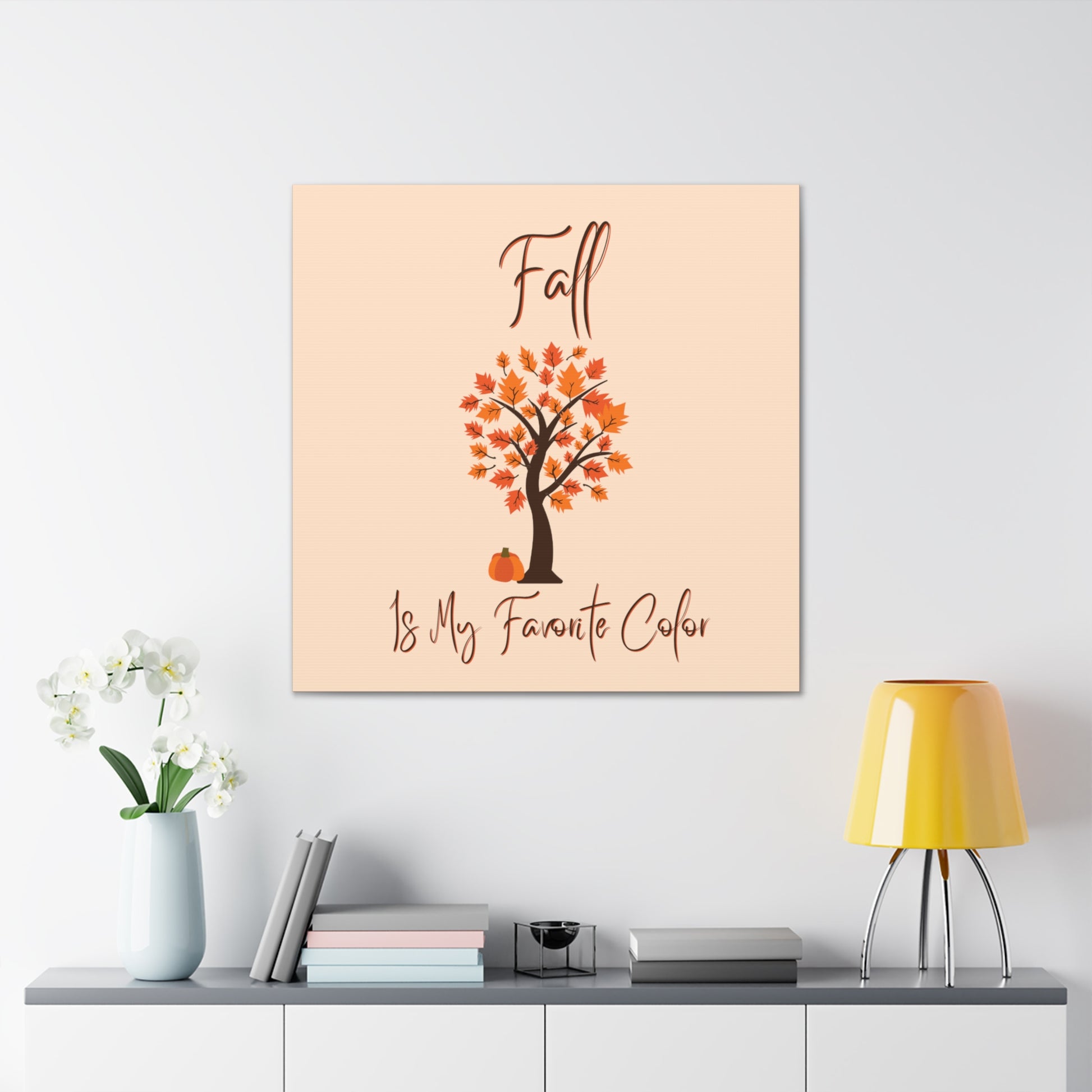 Autumn quote wall art with tree and orange leaves
