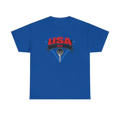 Red, white, and blue USA golf t-shirt for golfers
