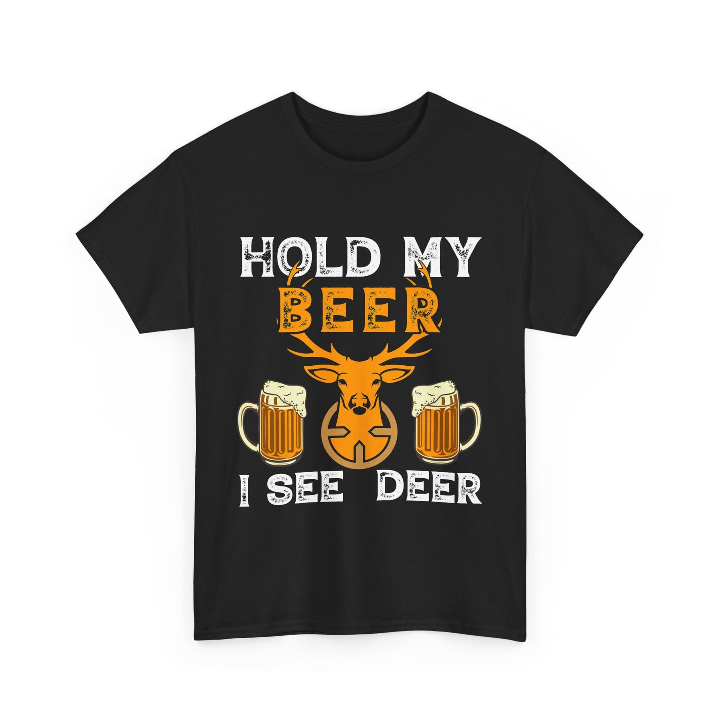 Funny deer hunting t-shirt with "Hold My Beer" text
