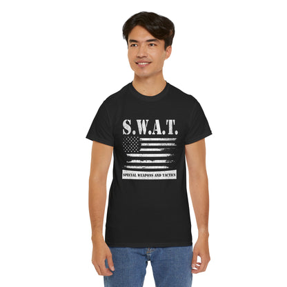 SWAT t-shirt with “Special Weapons and Tactics” under flag
