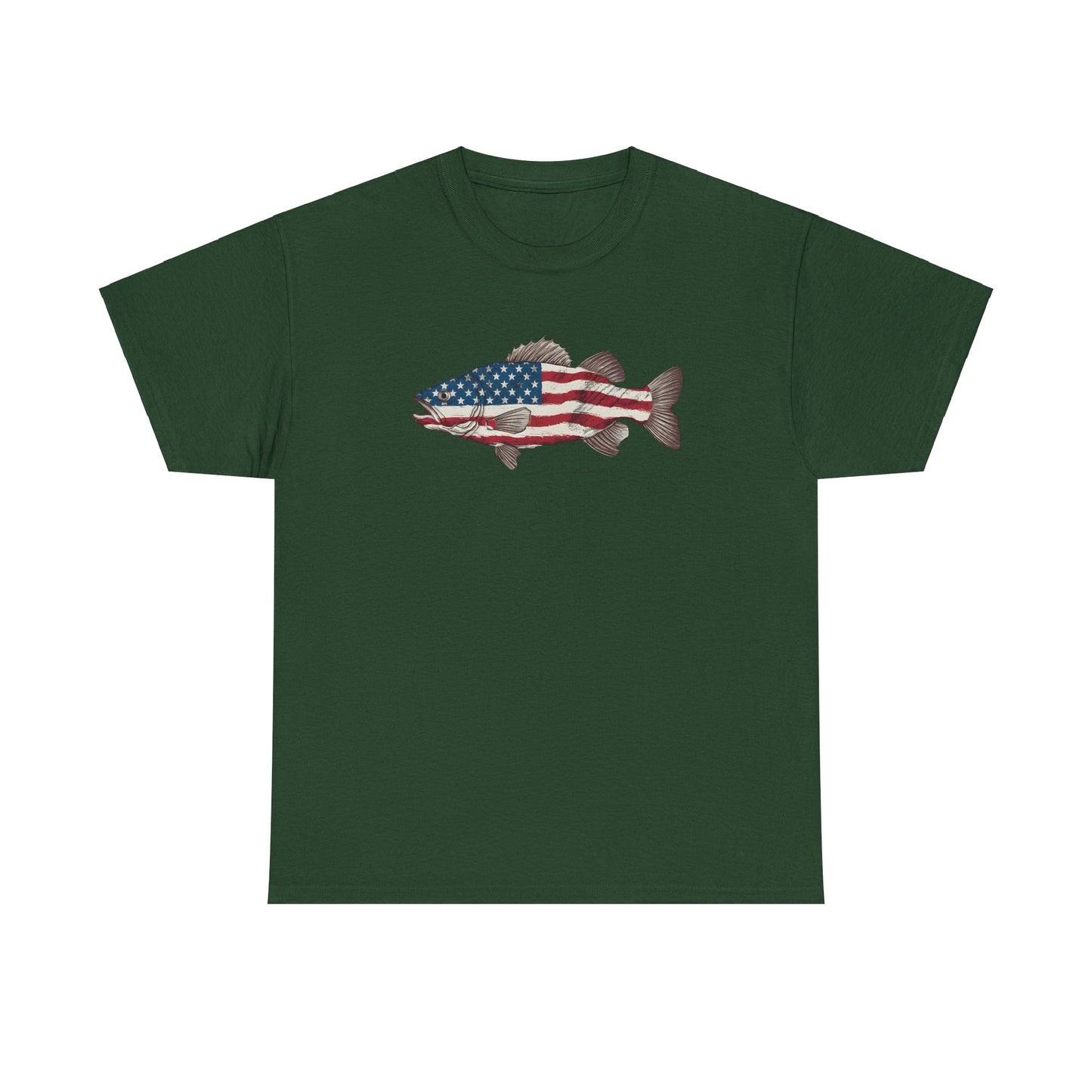 Fishing shirt with American flag and catfish graphic
