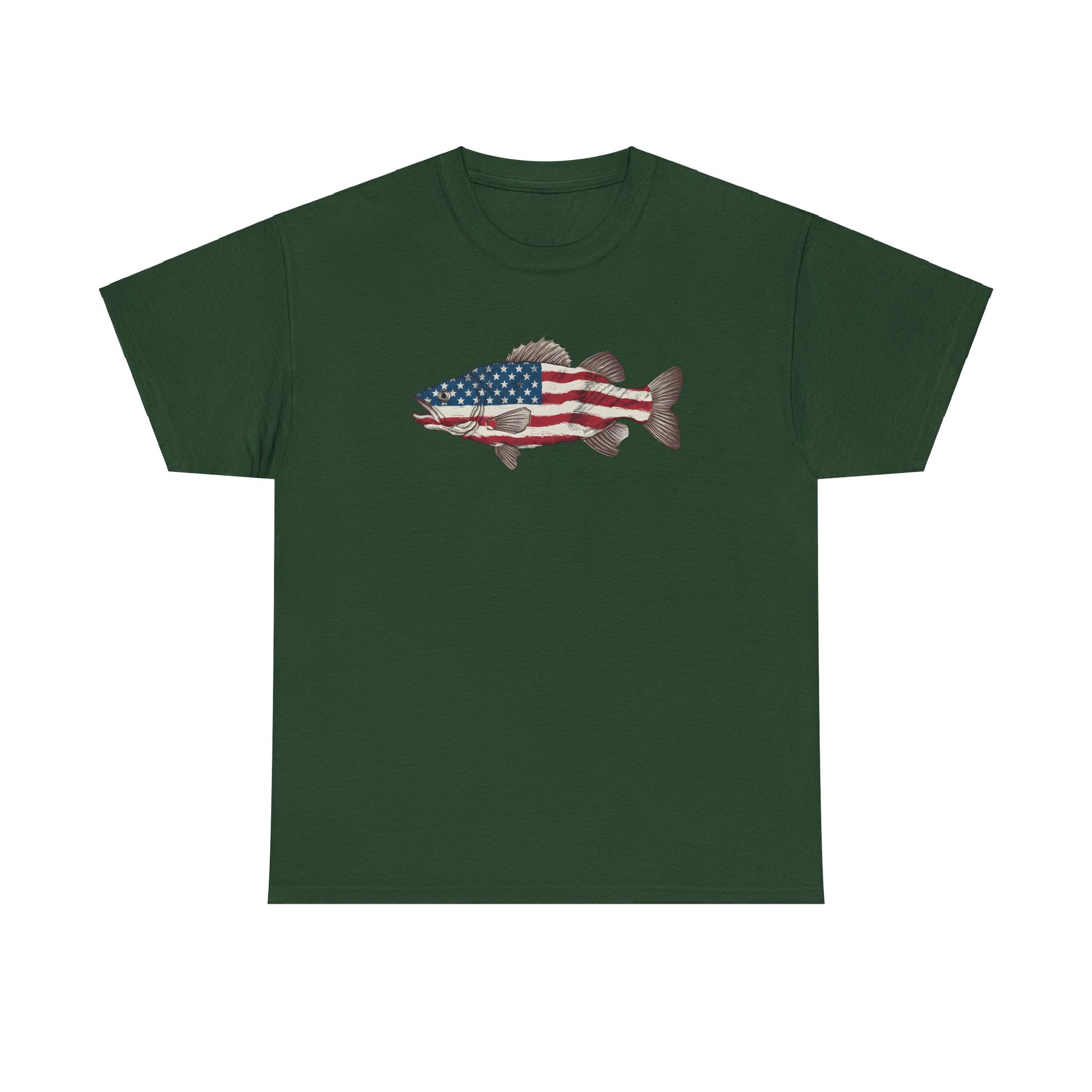 Fishing shirt with American flag and catfish graphic
