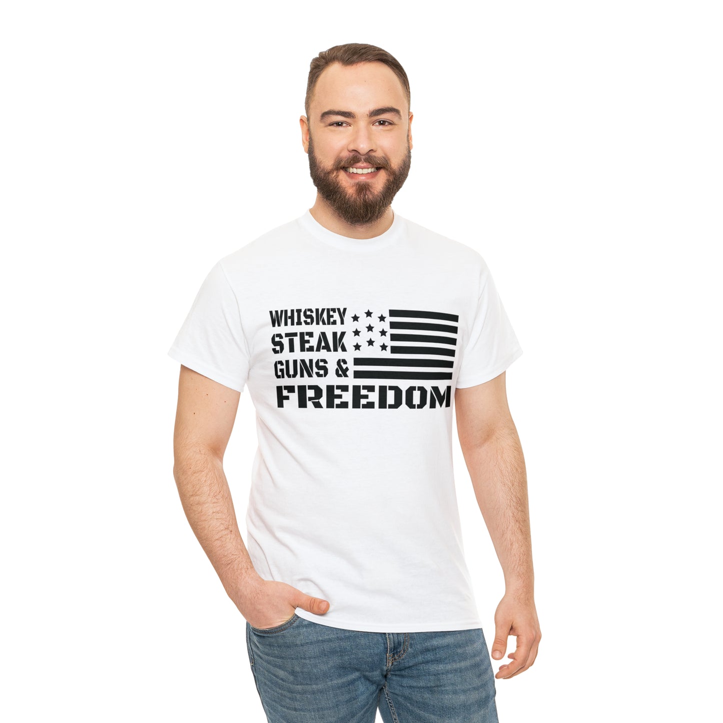 "Whiskey, Steak, Guns & Freedom" T-Shirt - Weave Got Gifts - Unique Gifts You Won’t Find Anywhere Else!