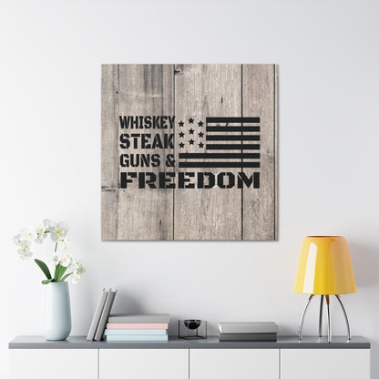 "Whiskey, Steak, Guns & Freedom" Canvas Wall Art - Weave Got Gifts - Unique Gifts You Won’t Find Anywhere Else!