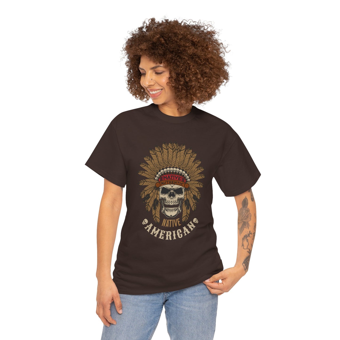 Skull and headdress t-shirt with cultural pride message
