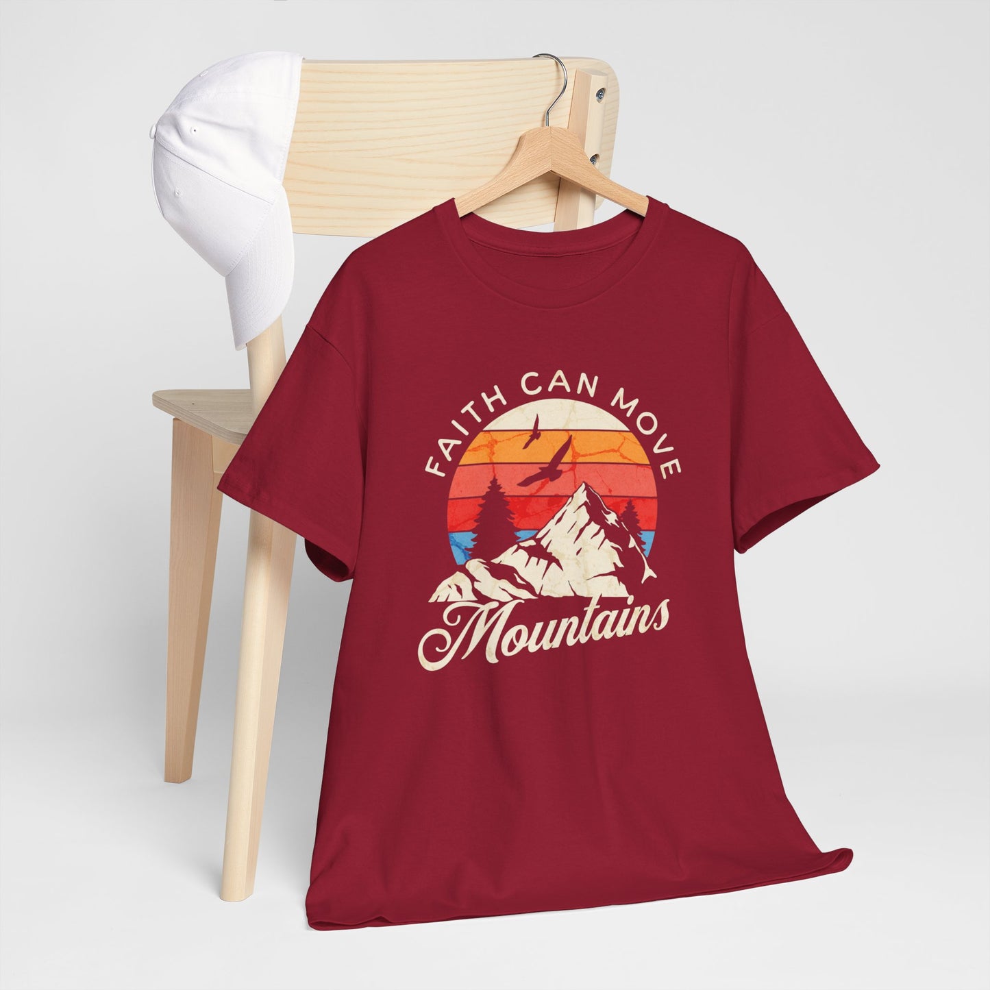 Faith-based t-shirt with mountain and bird graphic
