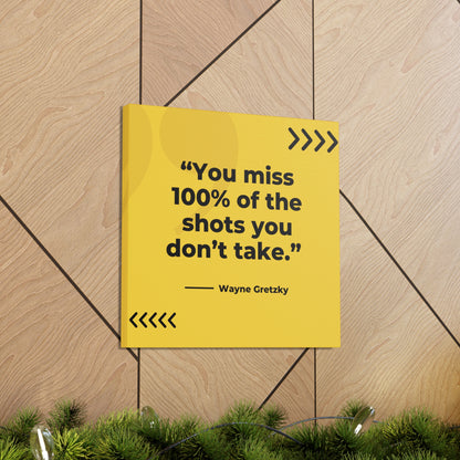 Motivational canvas art with Wayne Gretzky quote on yellow background
