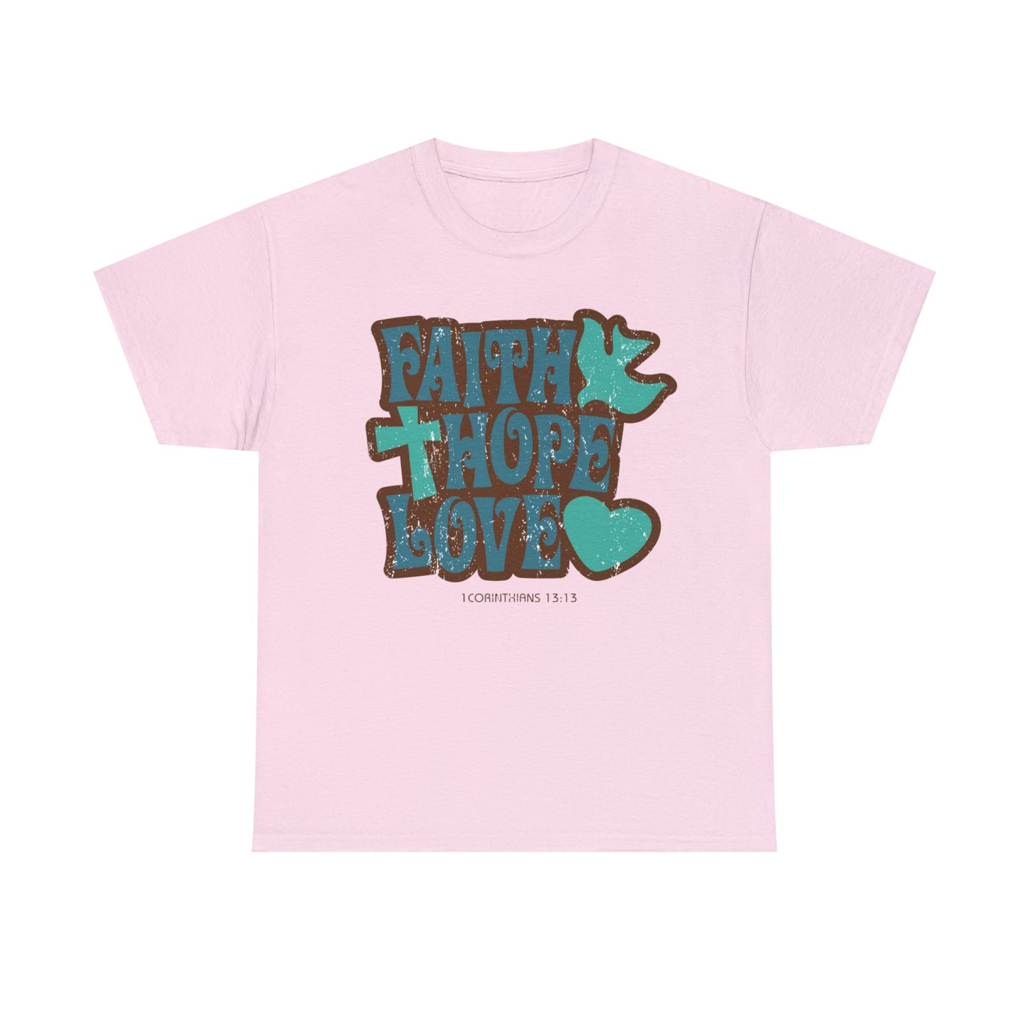 Inspirational Christian apparel with heart and cross motif
