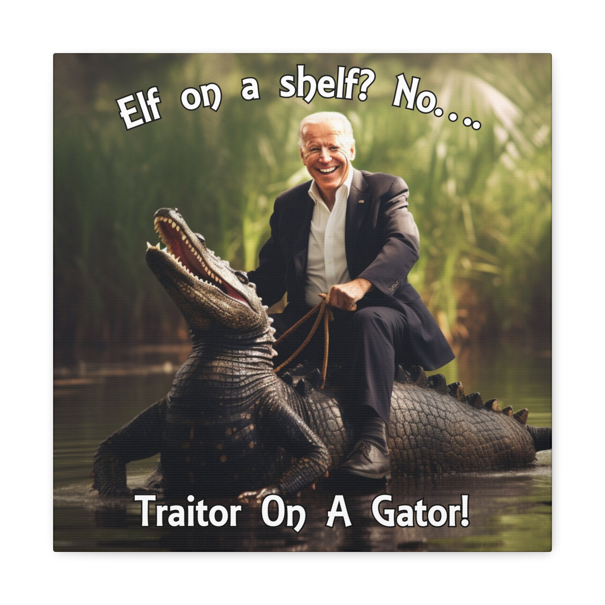 Anti-Biden wall art with Joe Biden riding a gator, perfect Republican gag gift
