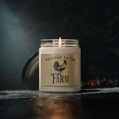 Modern farmhouse gift idea candle with rooster graphic
