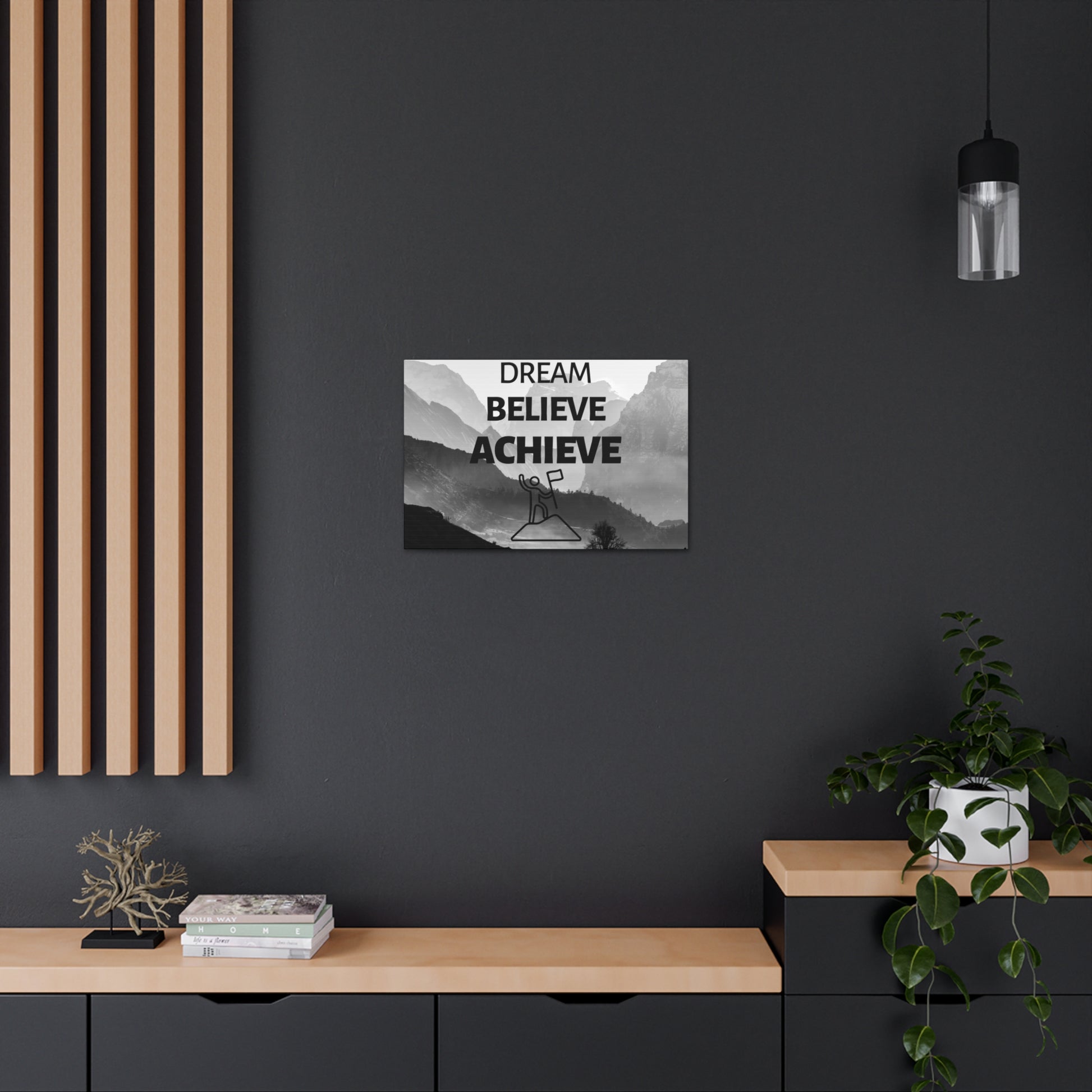 "Dream Believe Achieve" wall canvas to inspire success and positivity.