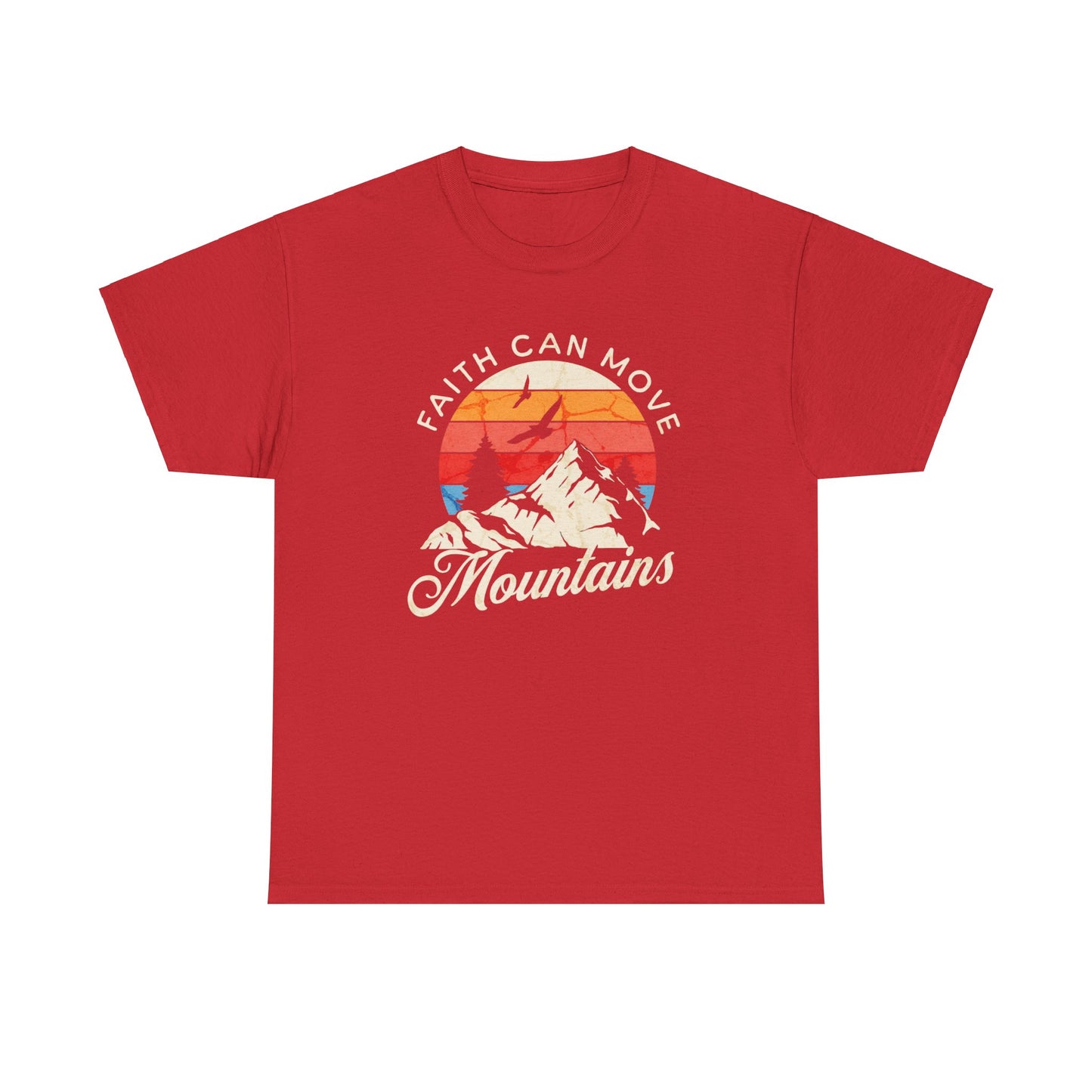 Religious graphic t-shirt with sunset and mountain imagery
