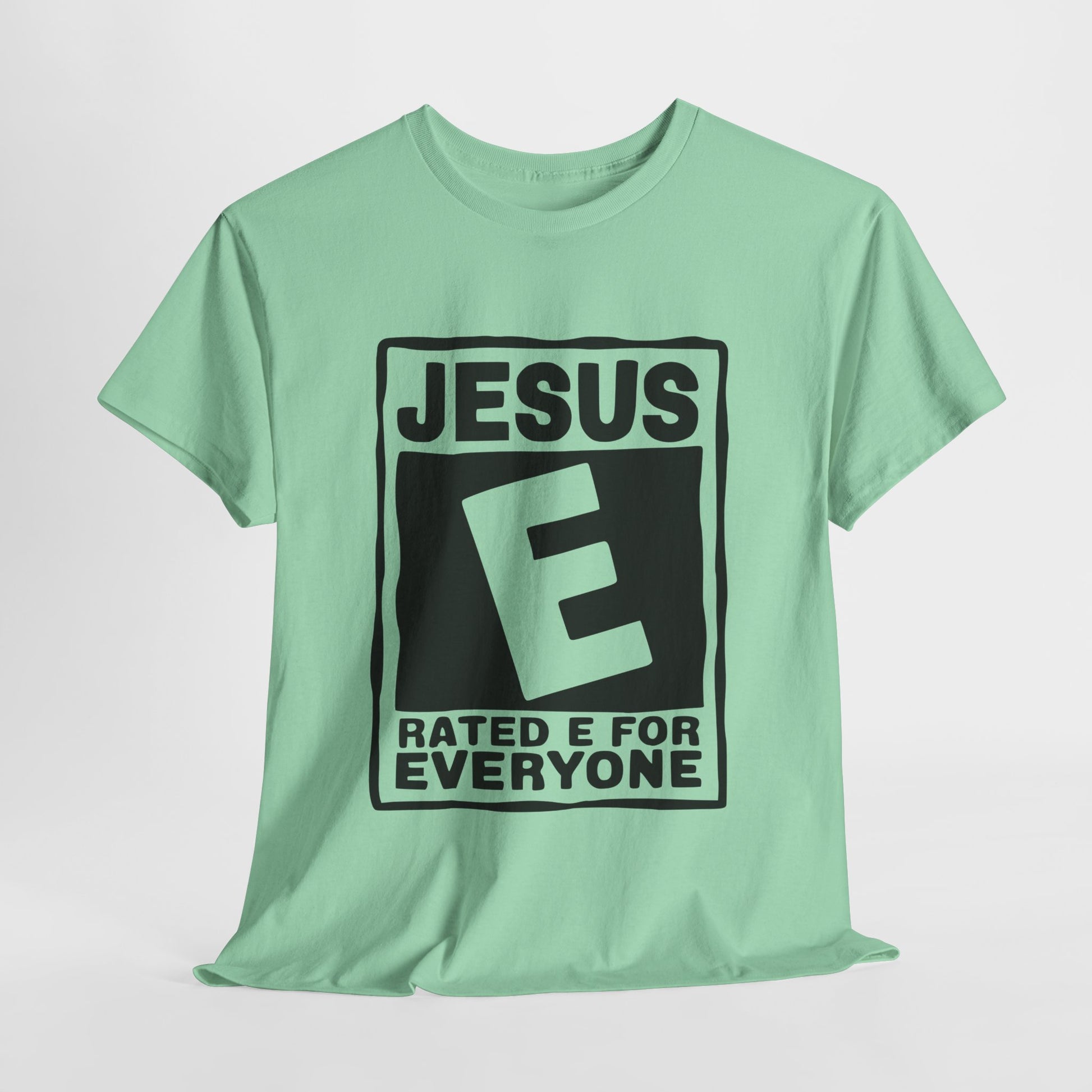 Christian apparel Jesus Rated E shirt in classic fit.
