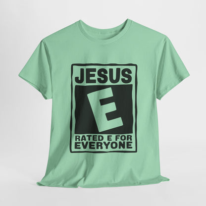 Christian apparel Jesus Rated E shirt in classic fit.
