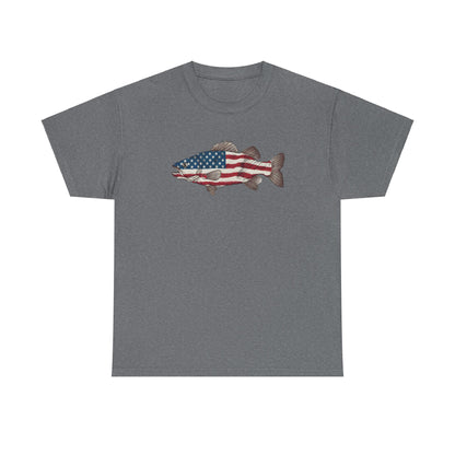 Catfish fishing shirt with American flag for anglers
