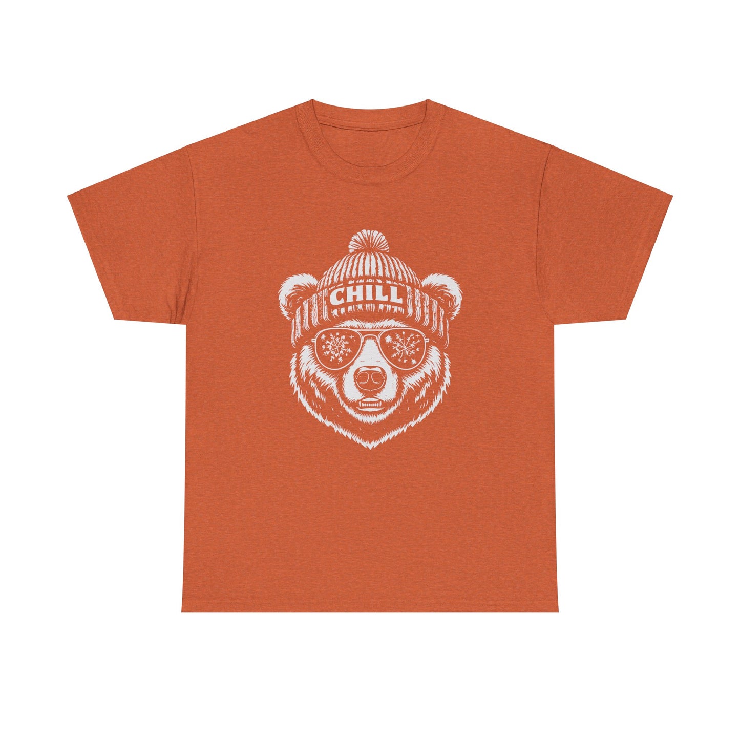 Grizzly bear wearing sunglasses and stocking cap graphic tee
