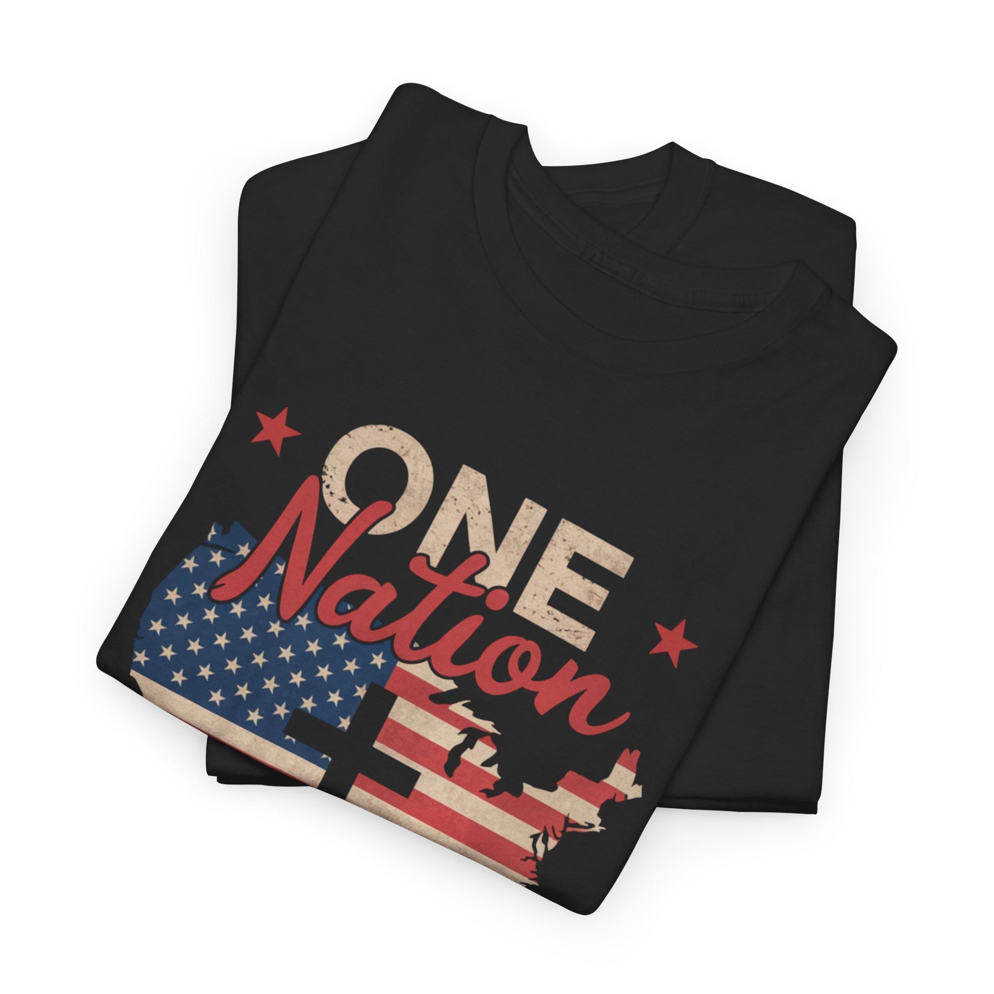 Faith and patriotism shirt with One Nation Under God text
