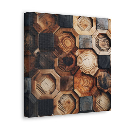 Canvas wall art with geometric wood design
