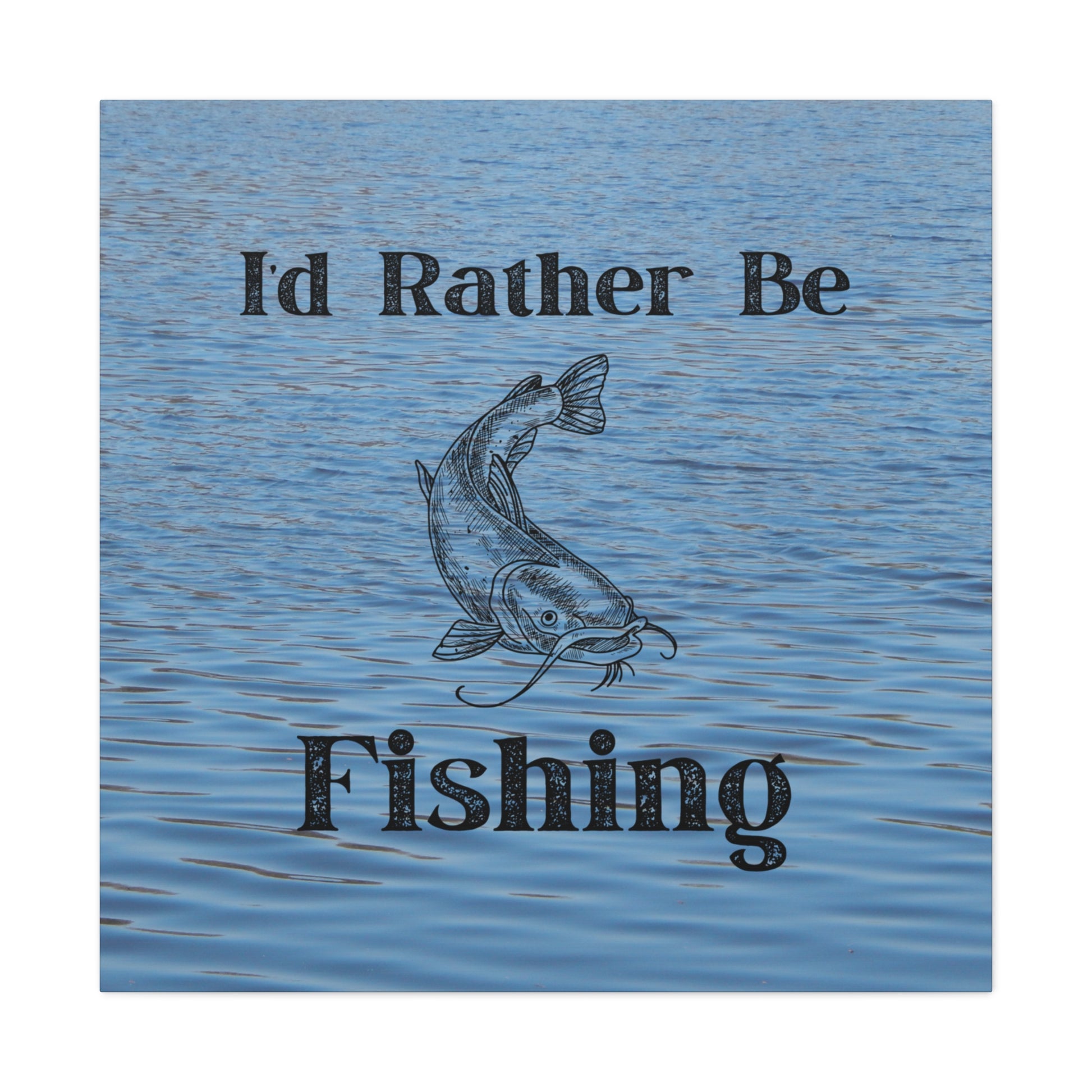 Fishing decor canvas with graphic of catfish and blue water
