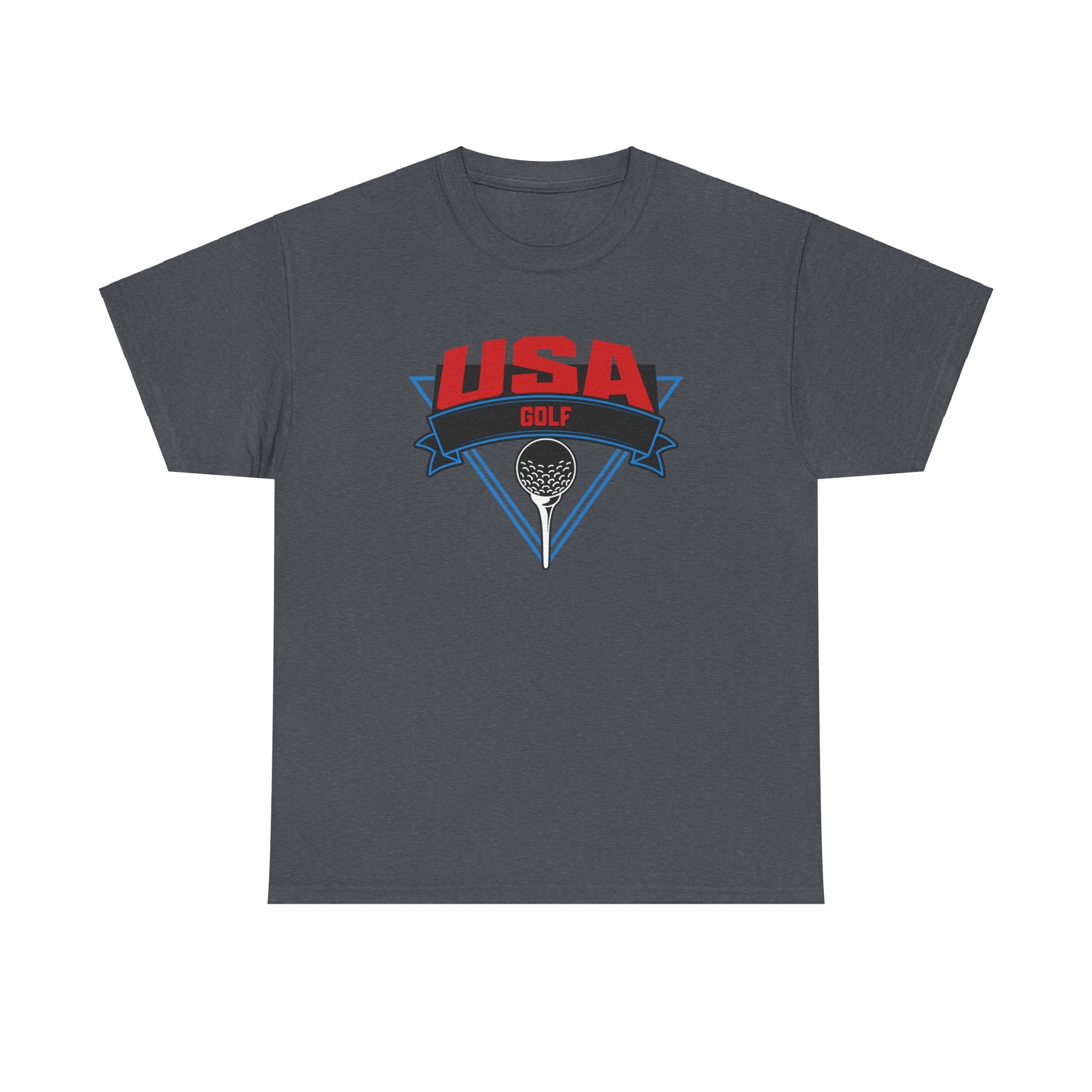 Patriotic USA golf shirt with golf ball on tee
