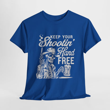 Cowboy skeleton "Keep Your Shootin’ Hand Free" shirt
