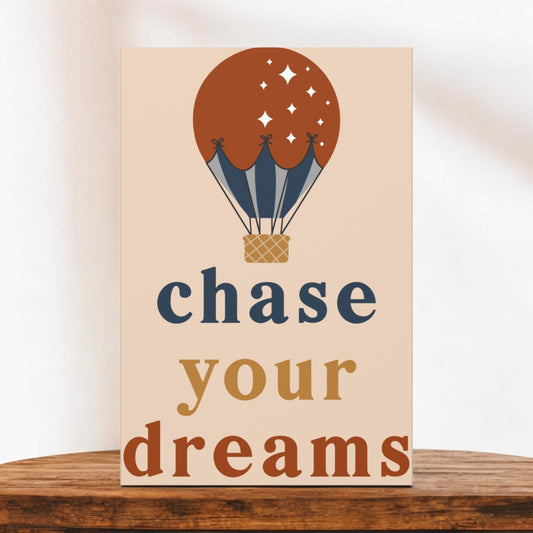 Chase your dreams canvas with hot air balloon design
