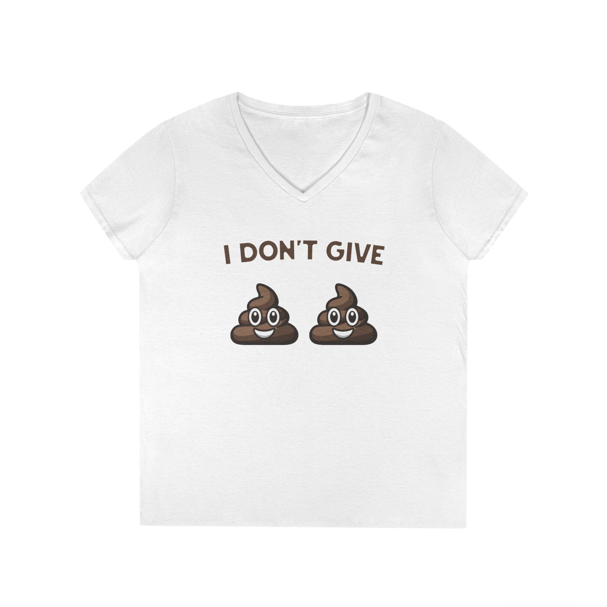 Hilarious V-neck T-shirt with poop emojis and bold statement text
