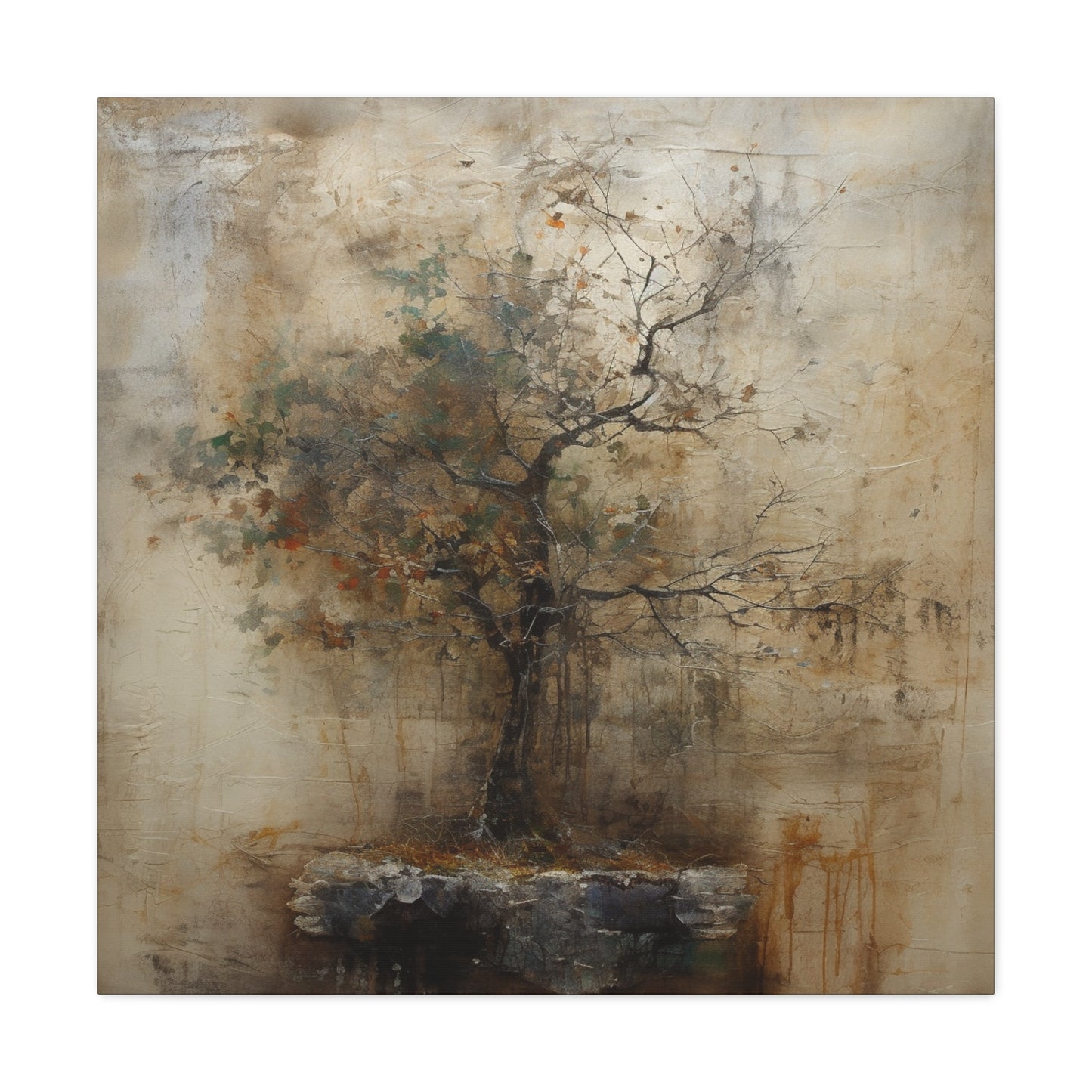 Serene natural world depicted in wabi sabi tree painting