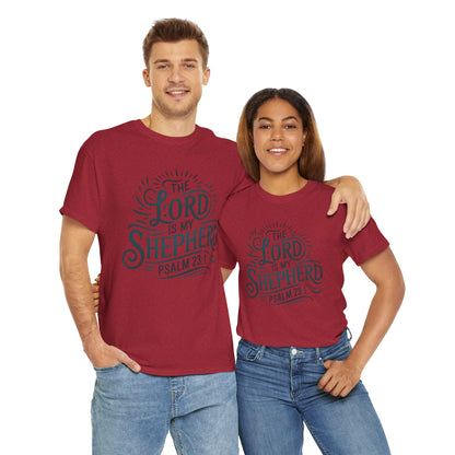 Christian t-shirt with Psalm 23:1 and elegant swirling patterns
