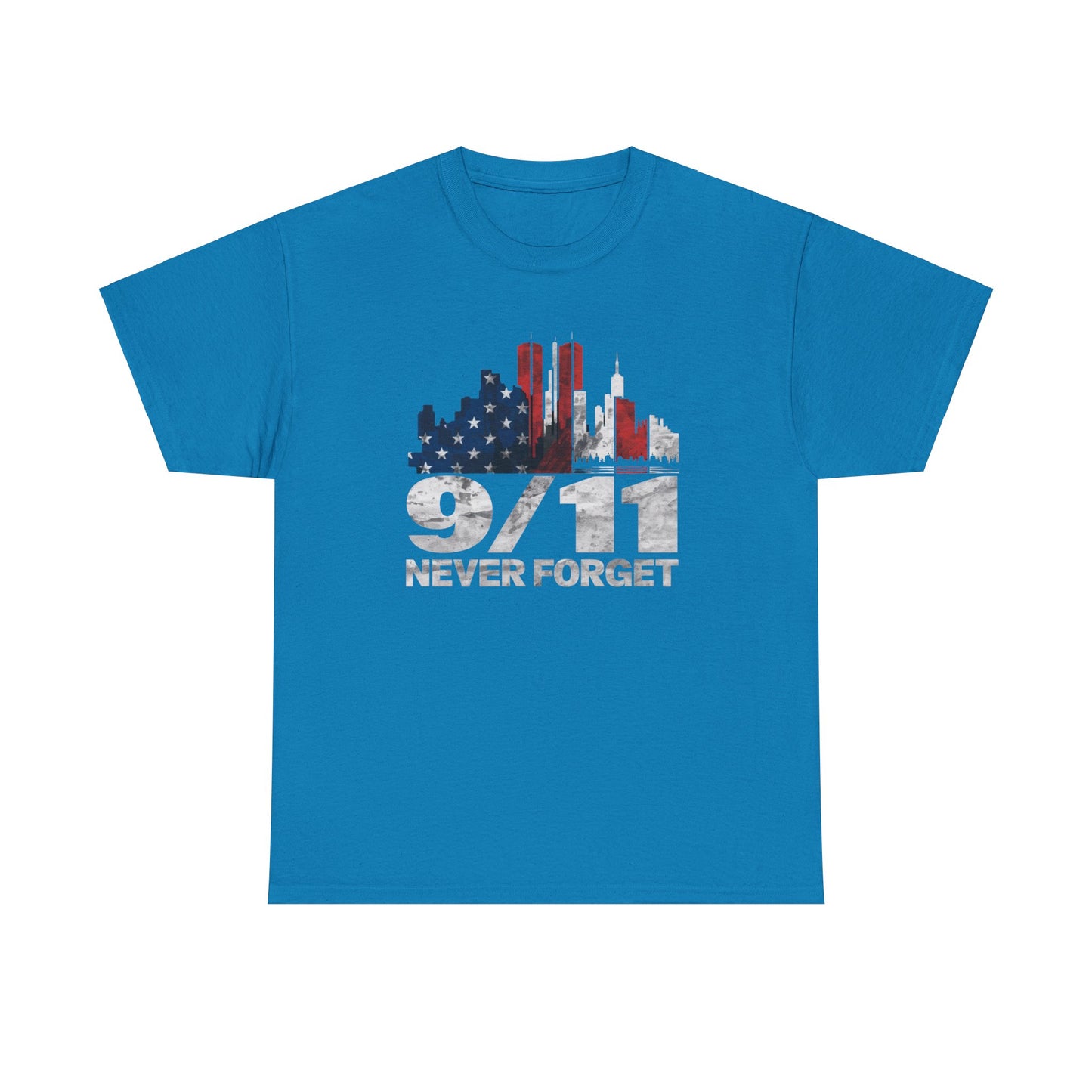 9/11 tribute t-shirt with light font and dark colors
