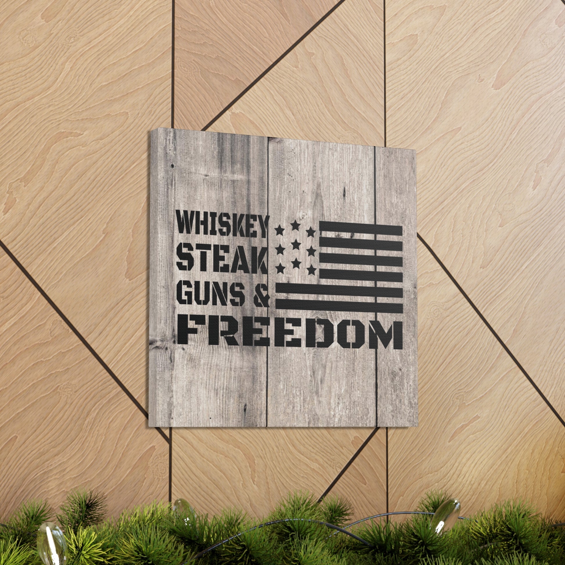 "Whiskey, Steak, Guns & Freedom" Canvas Wall Art - Weave Got Gifts - Unique Gifts You Won’t Find Anywhere Else!